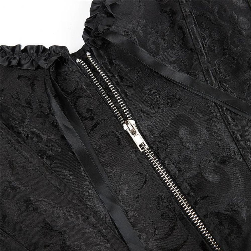 Zipper Jacquard Underbust Cors - Boning Corset Steel 评论和价格