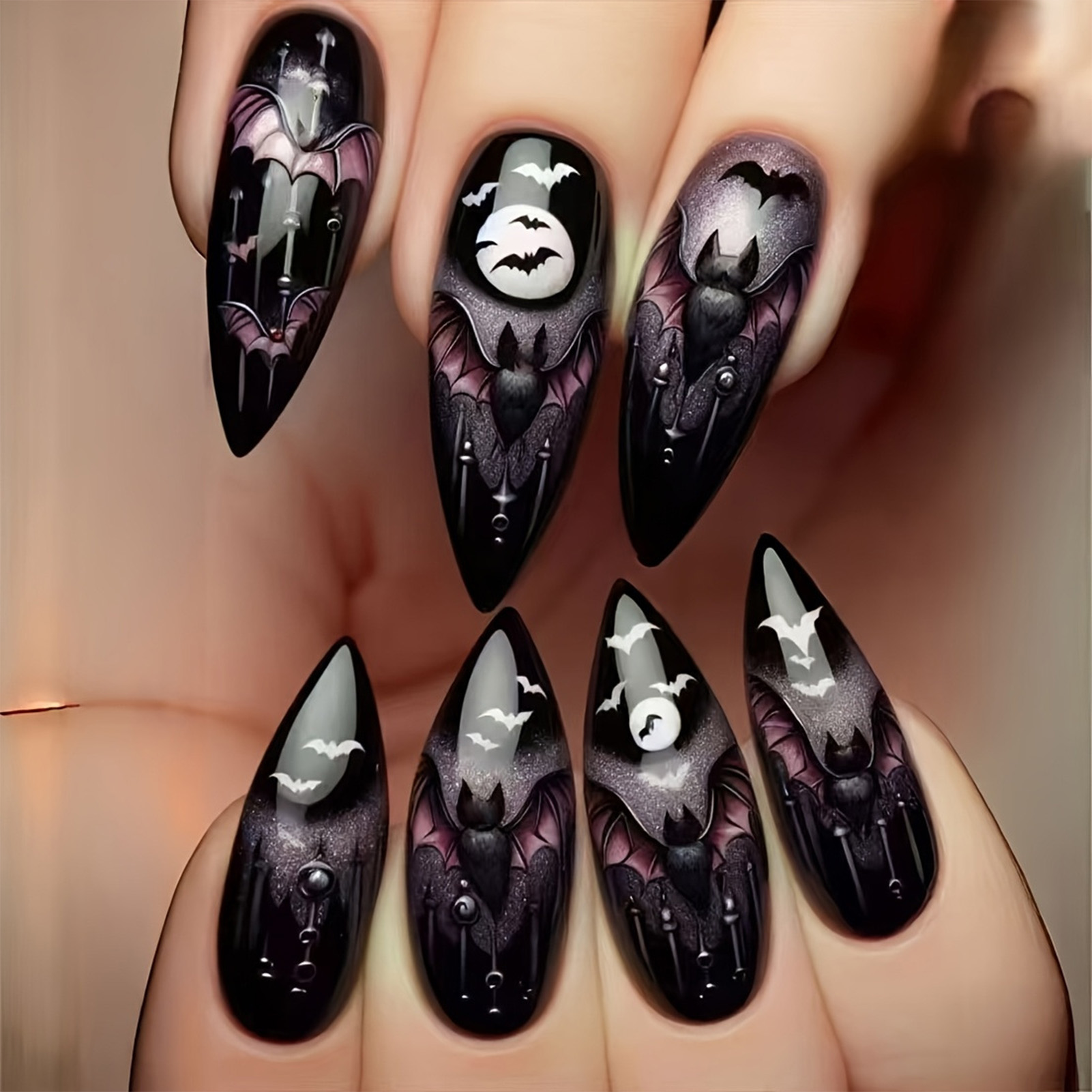 24Pcs Halloween Fake Nails Bla - Cosplay Bat Prop 评论和价格