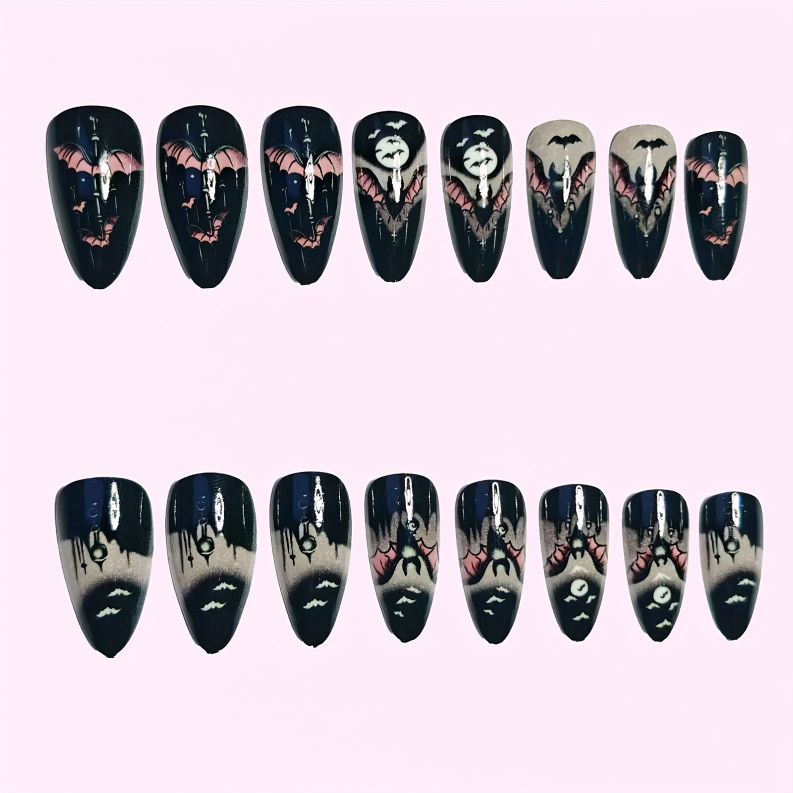 24Pcs Halloween Fake Nails Bla - Cosplay Bat Prop 评论和价格